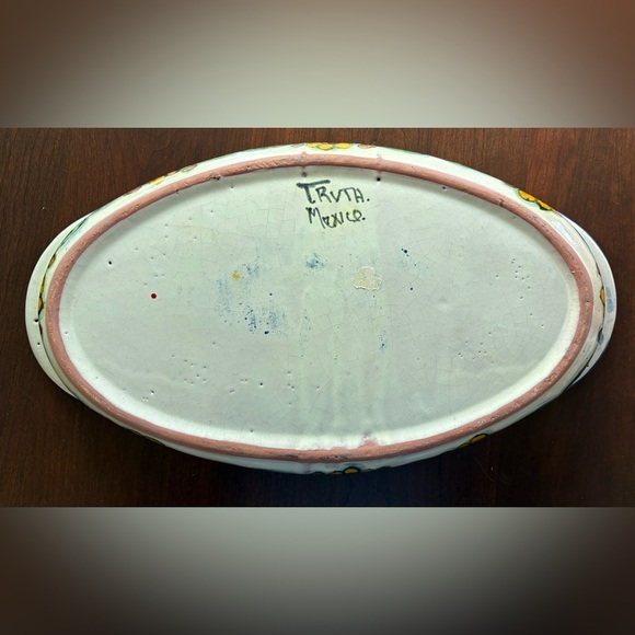 Mexican Talavera Oval Pottery Tray sunflowers dish Signed By Ruth Mexico 17"X9" - Picture 4 of 4